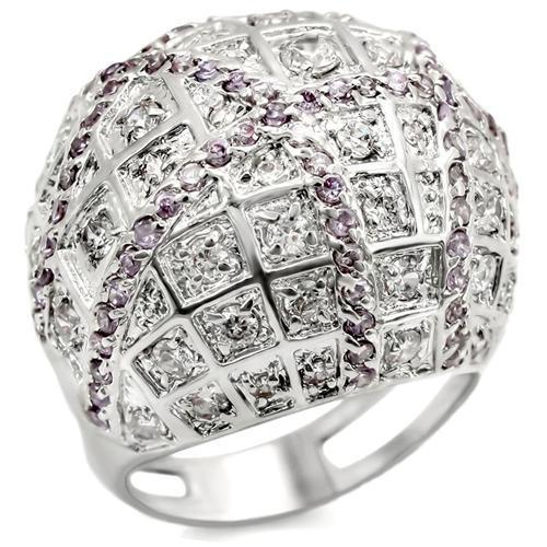 LOA945 Rhodium Brass Ring featuring a vibrant fuchsia AAA Grade CZ stone, elegantly designed for stylish occasions.