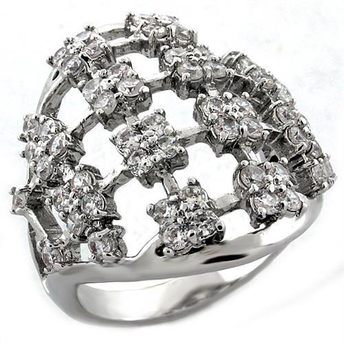 LOA996 Rhodium Brass Ring featuring a clear AAA Grade CZ stone, showcasing its elegant design and shiny finish.