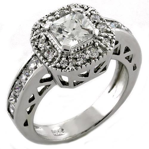 Rhodium 925 Sterling Silver Ring featuring a clear AAA Grade CZ stone, showcasing its elegant design and shiny finish.