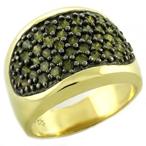 LOAS1042 Gold 925 Sterling Silver Ring featuring AAA Grade CZ in vibrant Peridot color, showcasing its elegant design and luxurious finish.