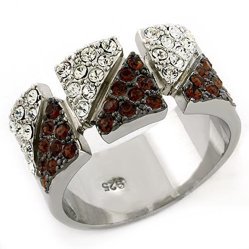 LOAS1227 Rhodium 925 Sterling Silver Ring featuring a vibrant multi-color top grade crystal, showcasing elegance and craftsmanship.