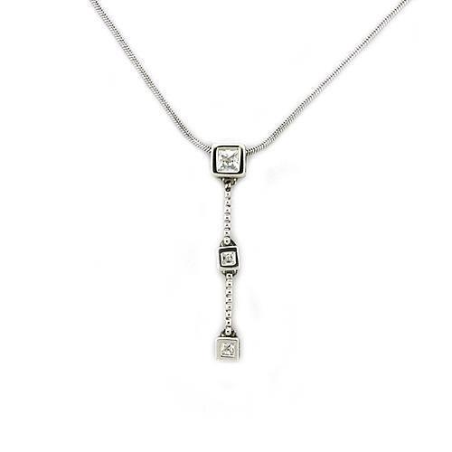 LOAS1314 Rhodium 925 Sterling Silver Chain Pendant featuring AAA Grade CZ, showcasing its elegant design and clear stone.