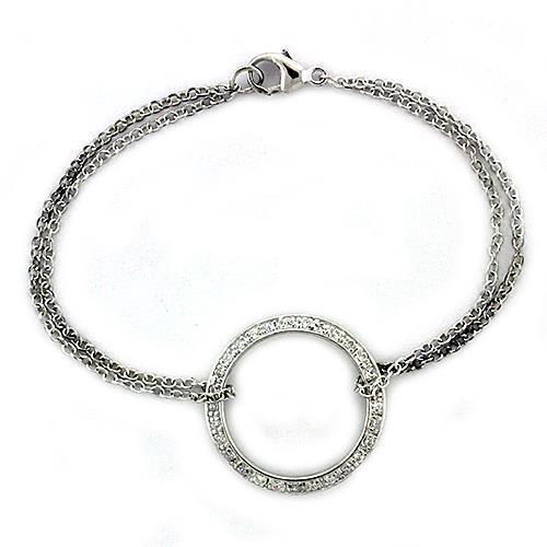 LOAS1317 High Polished 925 Sterling Silver Bracelet with AAA Grade CZ stone, showcasing its elegant design and shiny finish.