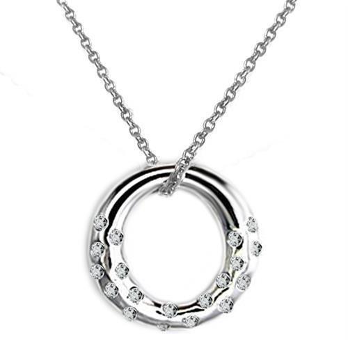 LOAS1319 High Polished 925 Sterling Silver Chain with AAA Grade Clear CZ Stone, showcasing its elegant design and shiny finish.