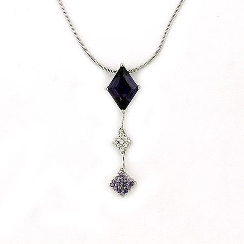 LOAS1322 Rhodium 925 Sterling Silver Chain Pendant featuring AAA Grade CZ in amethyst color, showcasing its elegant design and craftsmanship.