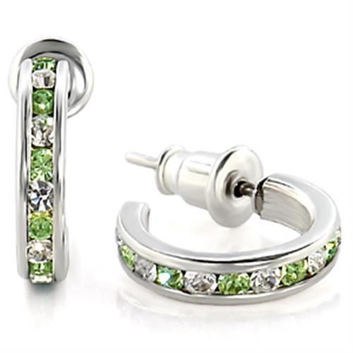 LOAS1345 High-Polished 925 Sterling Silver earrings featuring vibrant Peridot crystals, showcasing elegance and shine.