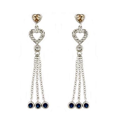 LOAS1337 Rhodium 925 Sterling Silver Earrings featuring AAA Grade Champagne CZ stones, showcasing elegance and shine.