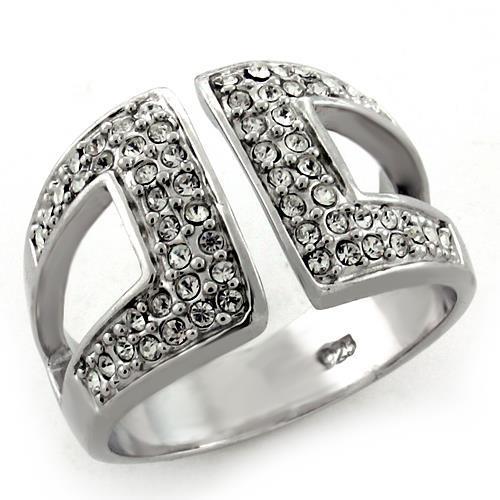 LOAS1137 Rhodium 925 Sterling Silver Ring featuring a clear top grade crystal, showcasing its elegant design and shine.