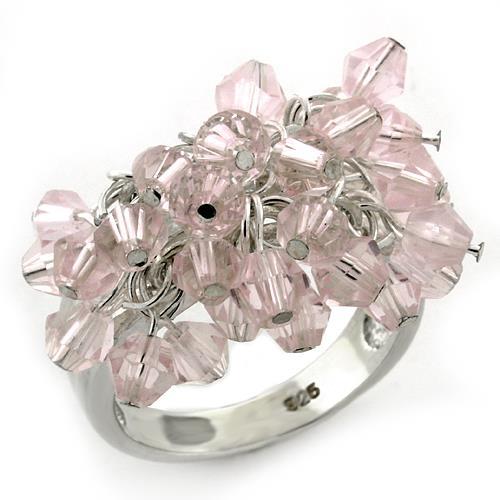 High-polished 925 sterling silver ring featuring a light rose synthetic acrylic stone, showcasing elegance and craftsmanship.