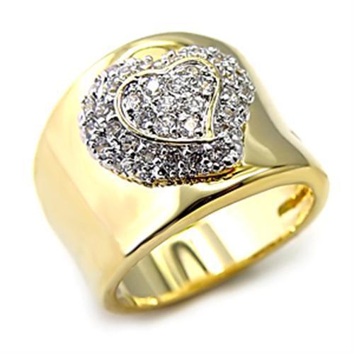 LOAS830 Gold and Rhodium 925 Sterling Silver Ring featuring a clear AAA Grade CZ center stone, showcasing its elegant design and luxurious finish.