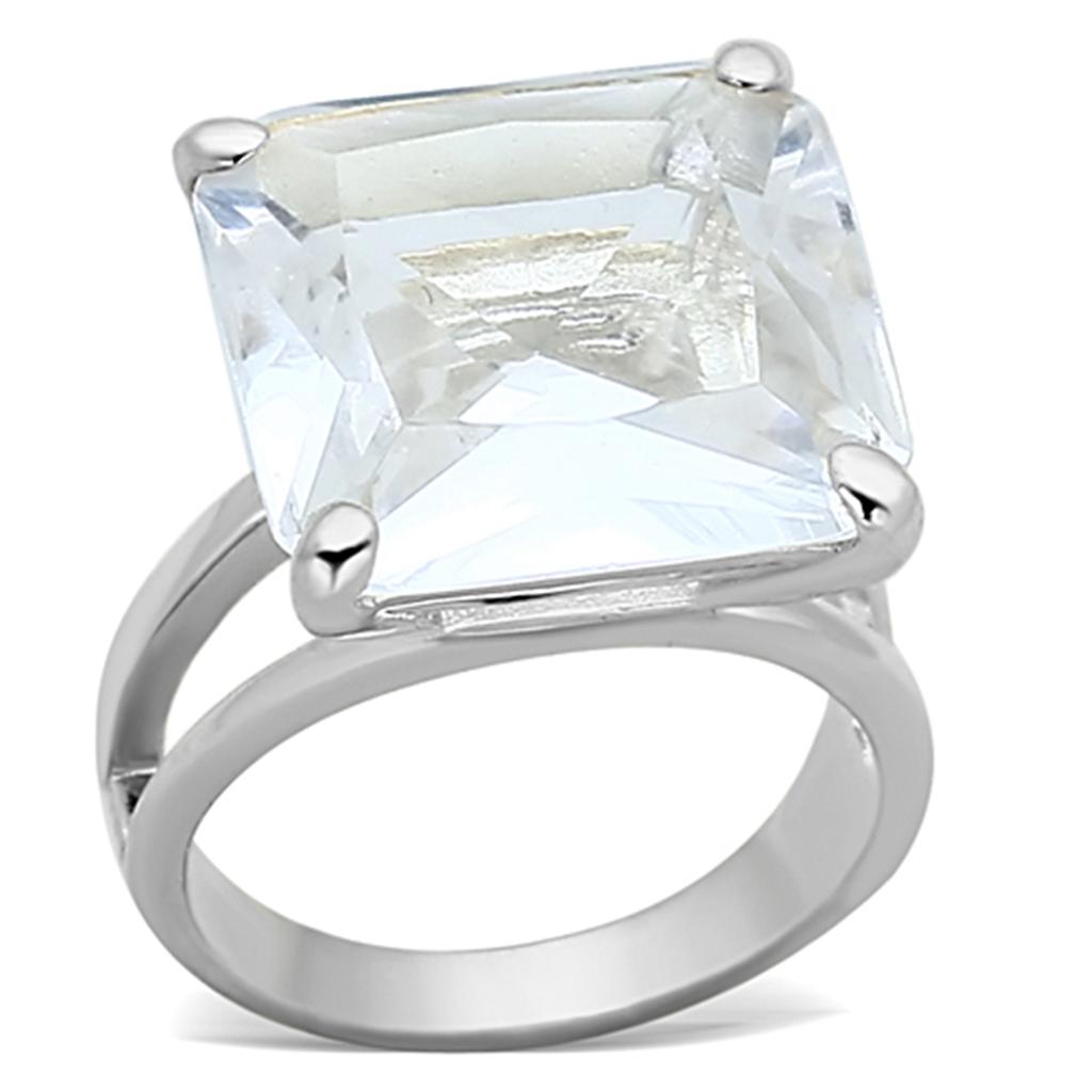 LOAS949 Silver 925 Sterling Silver Ring featuring a clear synthetic glass center stone, elegantly designed for any occasion.