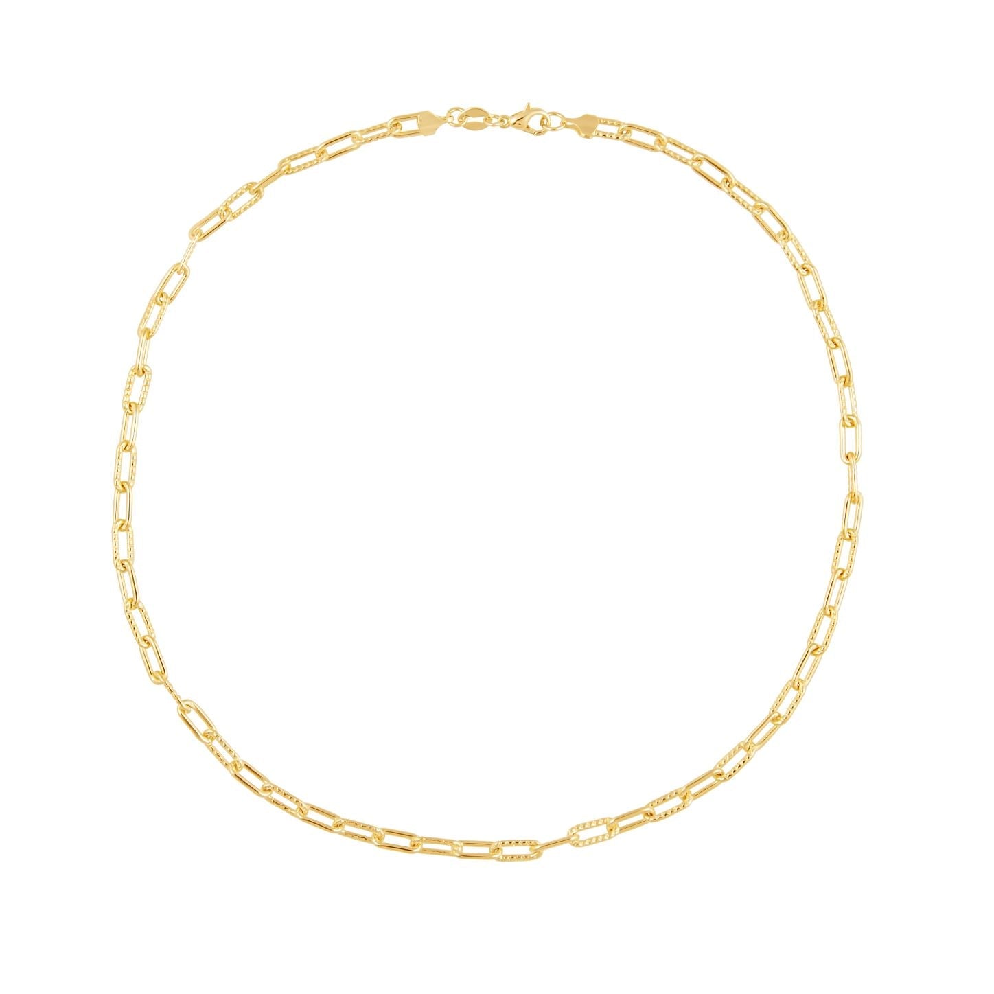 Logan Link Chain featuring a textured paperclip design in Brazilian gold filled material.