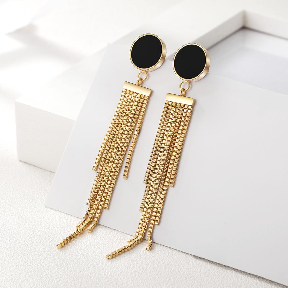 Elegant Long Tassel Drop Earrings made from hypoallergenic stainless steel with gold plating.