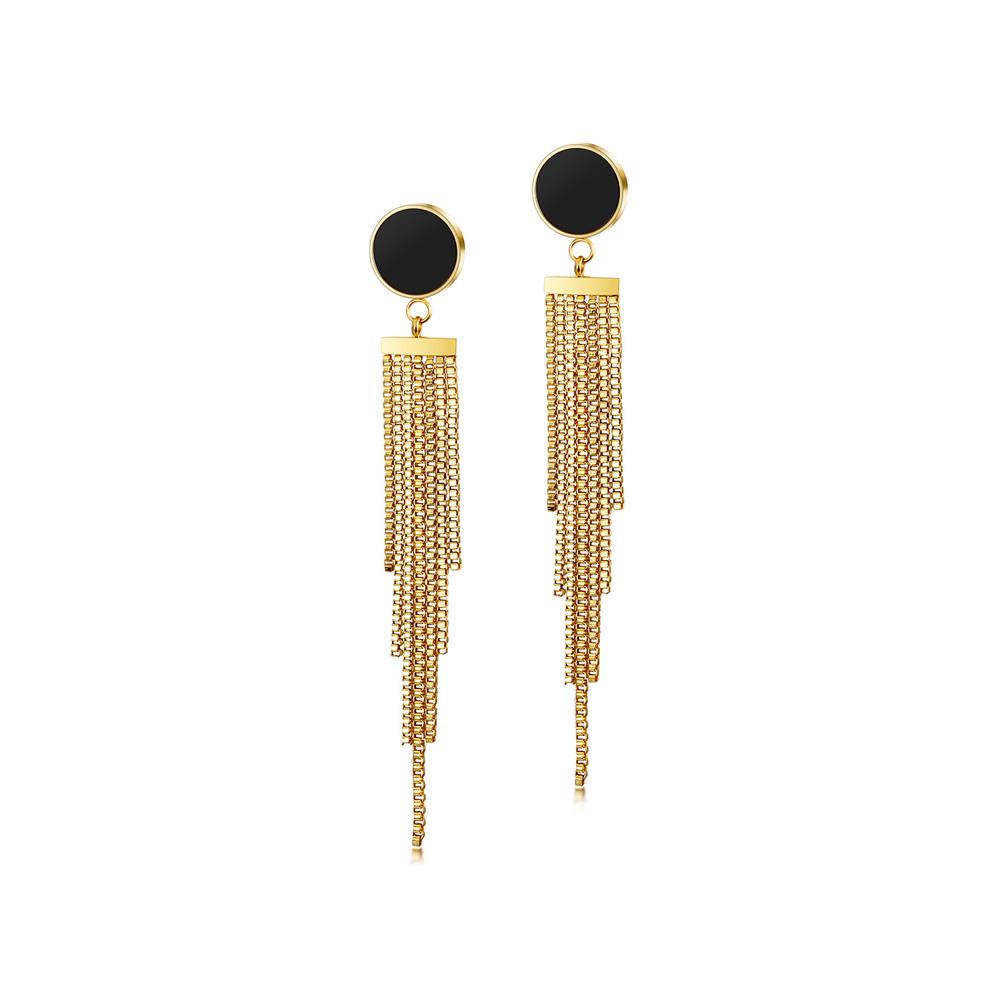 Elegant Long Tassel Drop Earrings made from hypoallergenic stainless steel with gold plating.