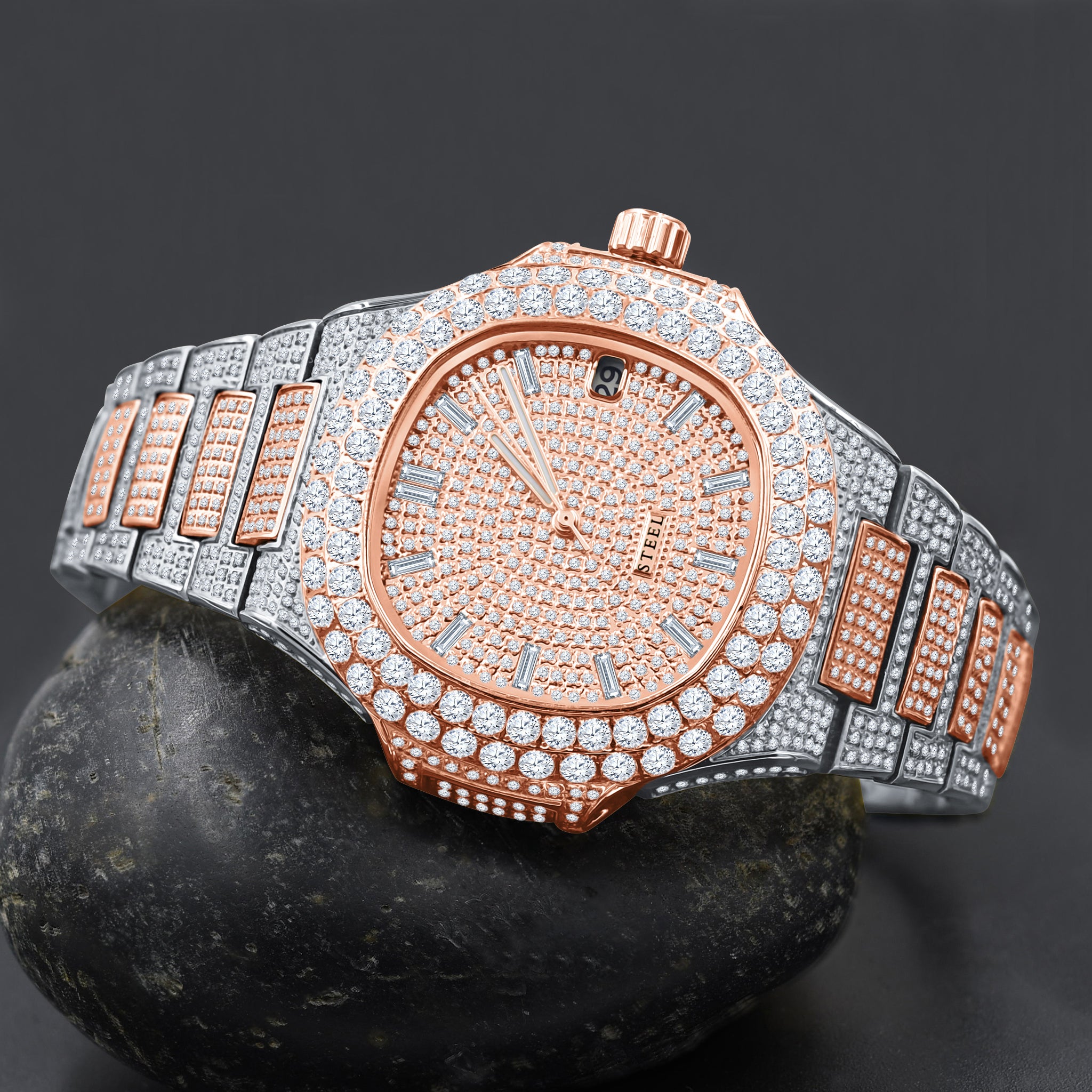 LORD Steel Crystal Watch featuring a sparkling crystal design, unique date-display dial, and a durable stainless steel band.