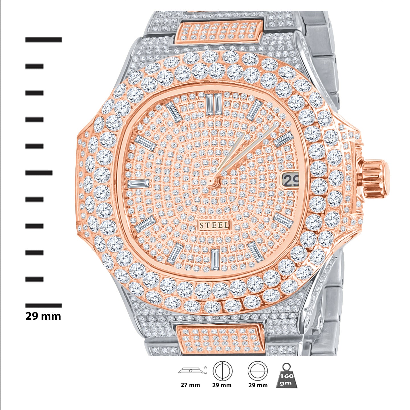 LORD Steel Crystal Watch featuring a sparkling crystal design, unique date-display dial, and a durable stainless steel band.