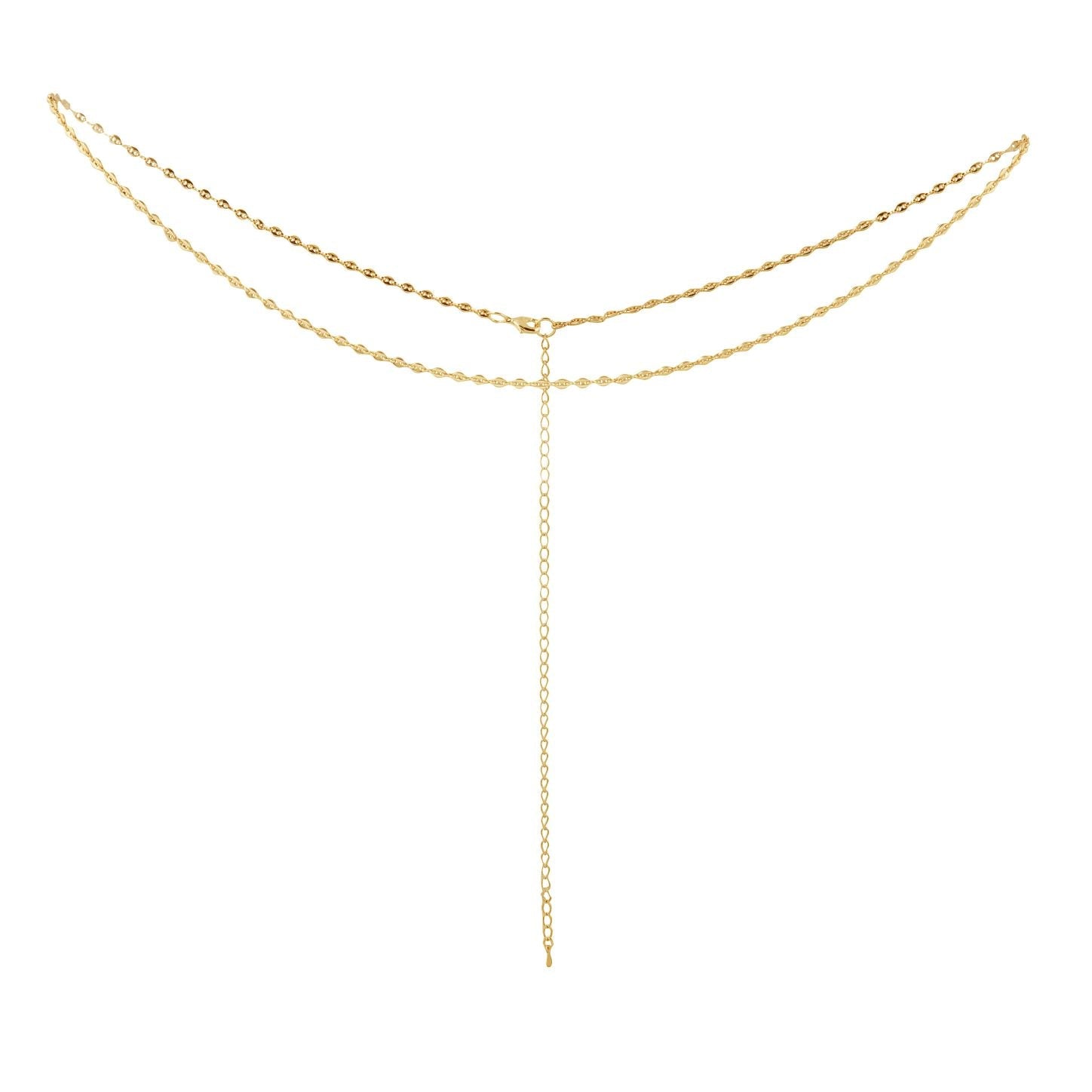 Lorena Belly Chain featuring 18k gold plating over stainless steel, elegantly styled as a belt and belly chain.