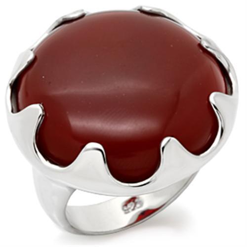 LOS085 High-Polished 925 Sterling Silver Ring featuring a vibrant ruby agate center stone, showcasing its elegant design and craftsmanship.