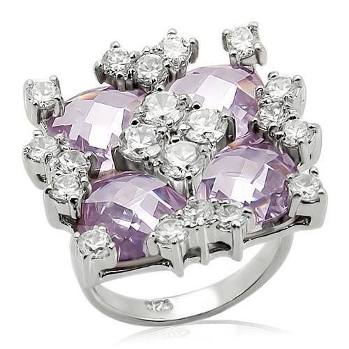 LOS197 Rhodium 925 Sterling Silver Ring featuring AAA Grade light amethyst stone, showcasing a sleek and elegant design.