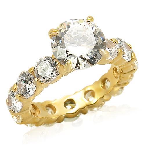 LOS243 Gold 925 Sterling Silver Ring featuring a clear AAA Grade CZ stone, showcasing a luxurious gold finish.