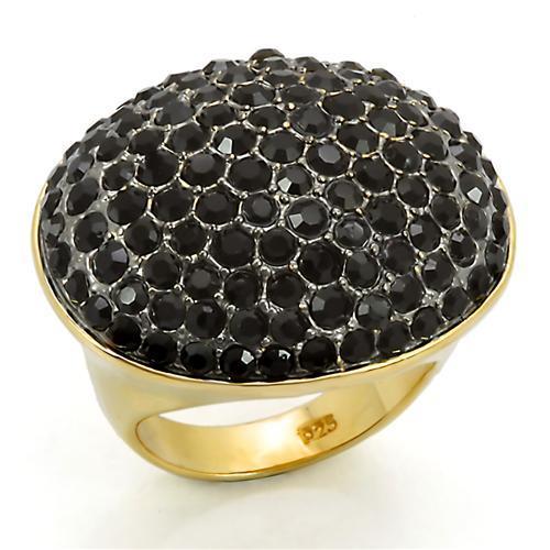 LOS300 Gold+Ruthenium 925 Sterling Silver Ring featuring top-grade jet color crystals and luxurious gold plating.