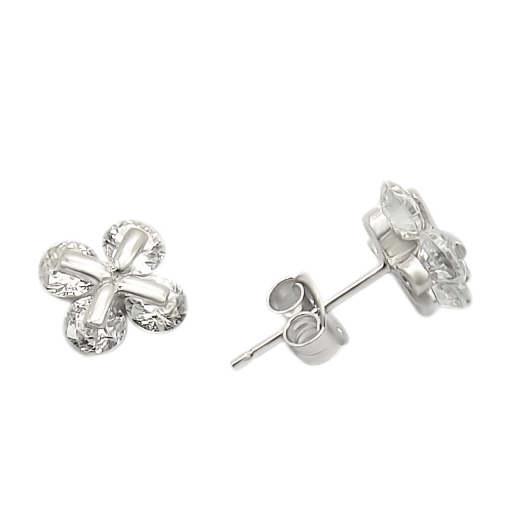 LOS305 Rhodium 925 Sterling Silver Earrings featuring AAA Grade clear CZ stones, showcasing elegance and shine.