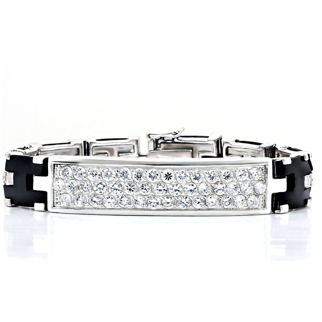 LOS413 Rhodium 925 Sterling Silver Bracelet featuring AAA Grade clear CZ stones, showcasing elegance and quality.