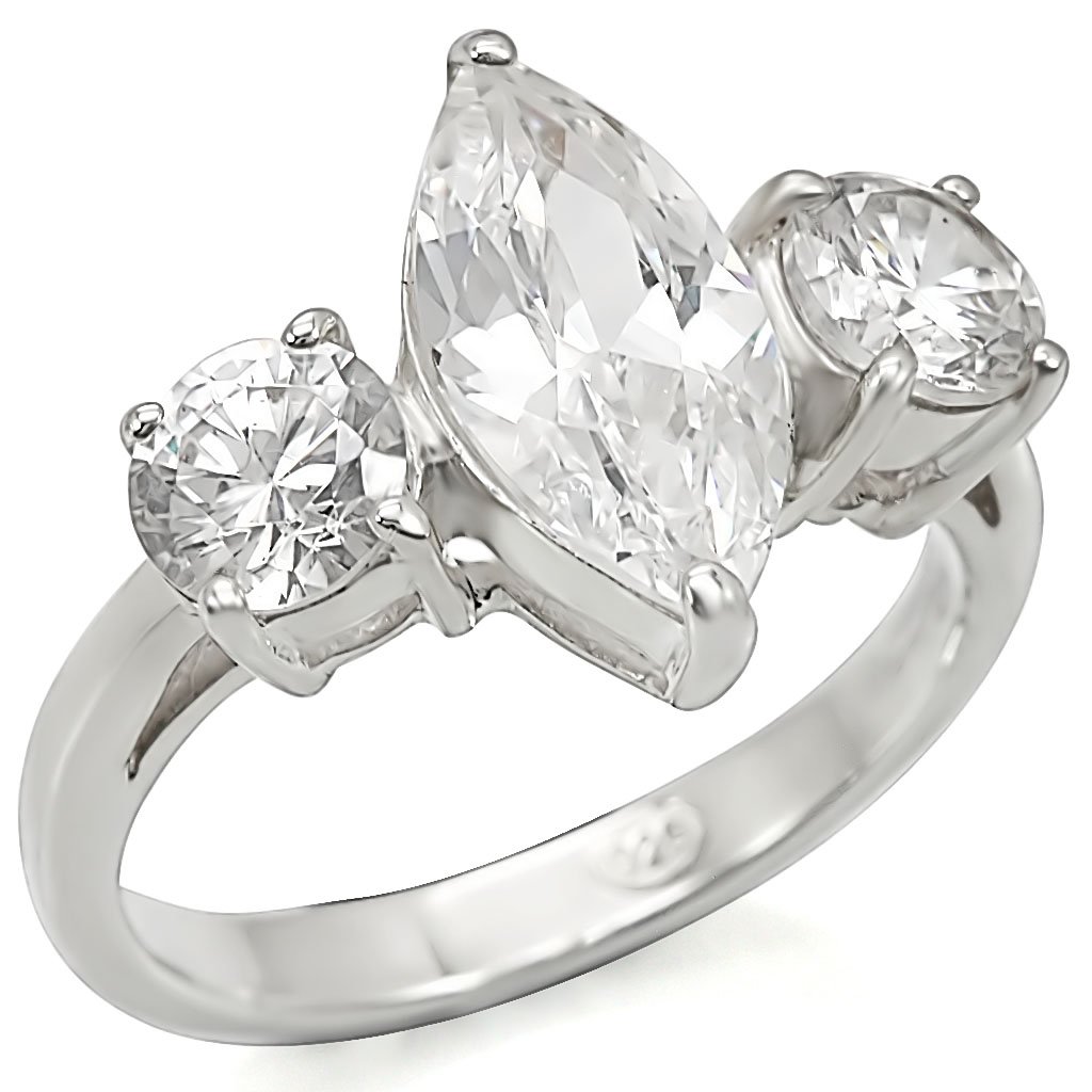 LOS474 Silver 925 Sterling Silver Ring featuring a clear AAA grade cubic zirconia stone, showcasing elegance and quality craftsmanship.