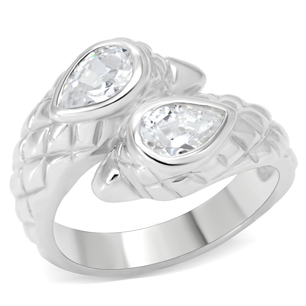 LOS497 Silver 925 Sterling Silver Ring featuring a clear AAA Grade CZ stone, showcasing its elegant design and high-quality craftsmanship.