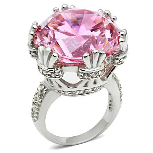 LOS530 Silver 925 Sterling Silver Ring featuring AAA Grade CZ stone in a beautiful rose color, showcasing its elegant design.