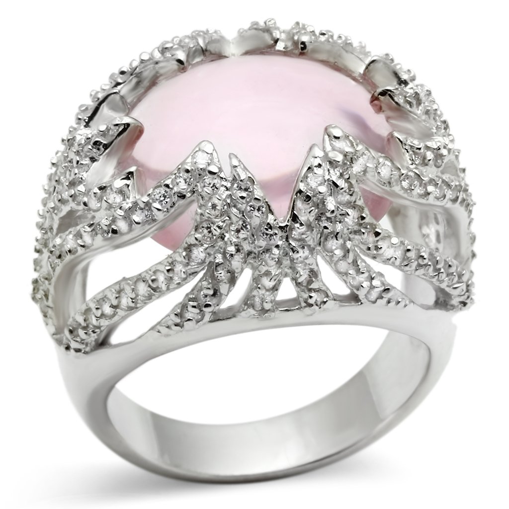 LOS536 Silver 925 Sterling Silver Ring featuring a light rose synthetic glass stone, elegantly designed for any occasion.