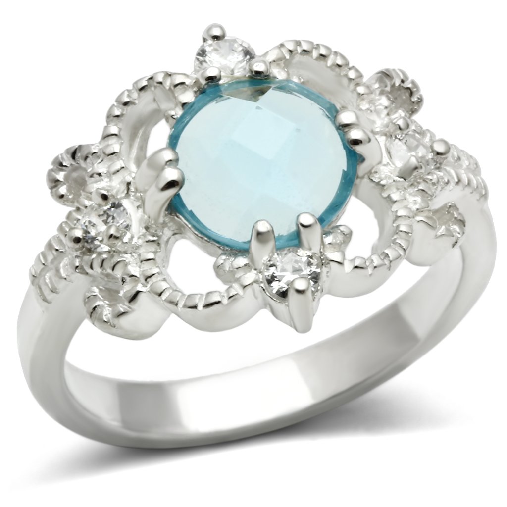 LOS539 Silver 925 Sterling Silver Ring featuring a synthetic sea blue stone, elegantly designed for a timeless look.