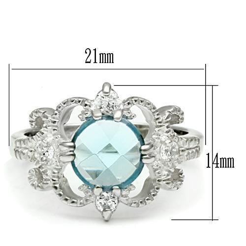 LOS539 Silver 925 Sterling Silver Ring featuring a synthetic sea blue stone, elegantly designed for a timeless look.