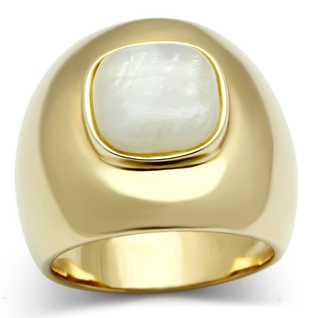 LOS544 Gold 925 Sterling Silver Ring featuring a semi-precious moon stone, showcasing its elegant design and luxurious finish.