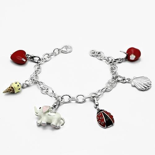 LOS607 Silver 925 Sterling Silver Bracelet featuring vibrant multi-colored epoxy stones, elegantly designed for any occasion.