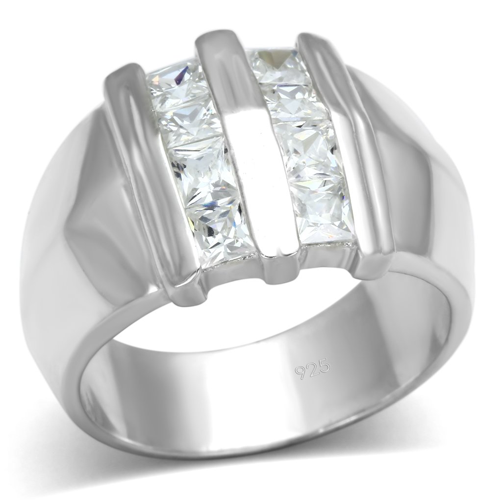 LOS623 Silver 925 Sterling Silver Ring featuring a clear AAA Grade CZ stone, showcasing its elegant design and polished finish.