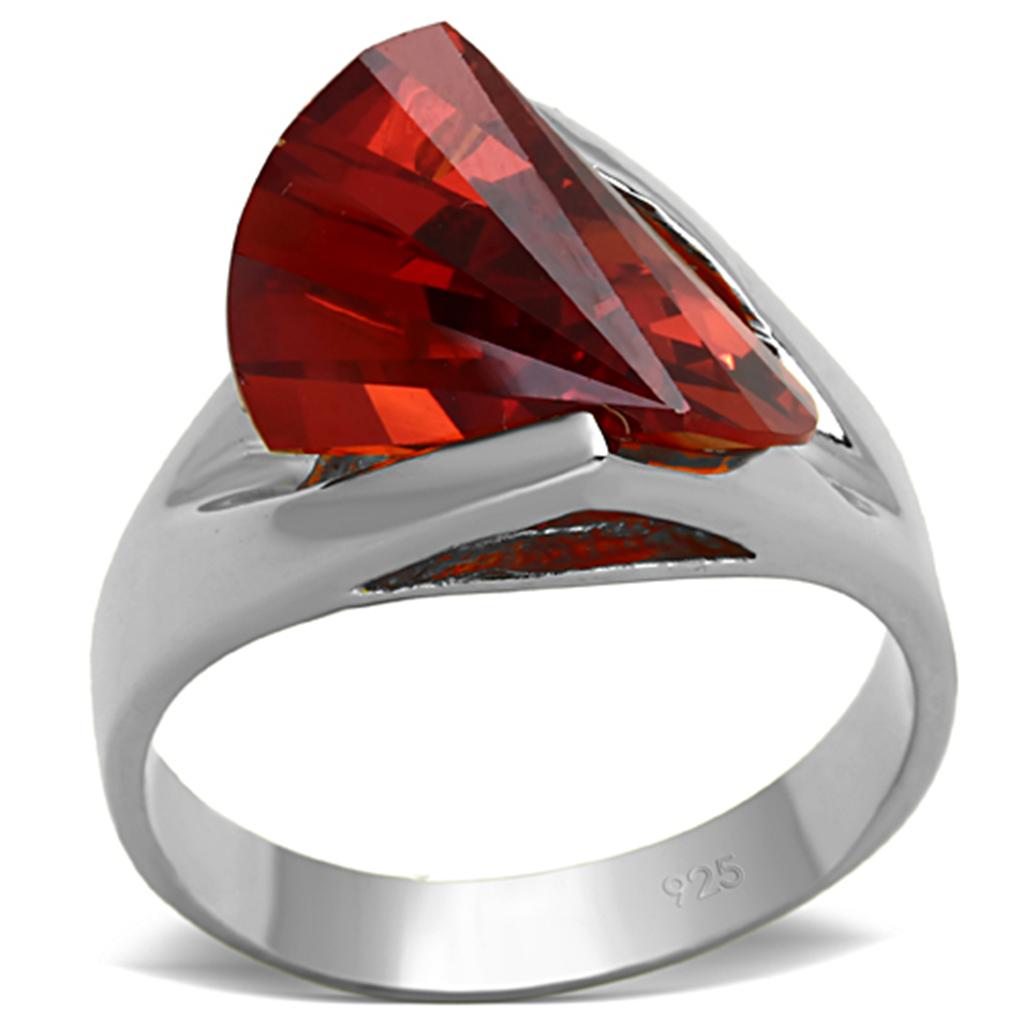 LOS640 Silver 925 Sterling Silver Ring featuring AAA Grade CZ in Garnet, showcasing its elegant design and vibrant stone color.