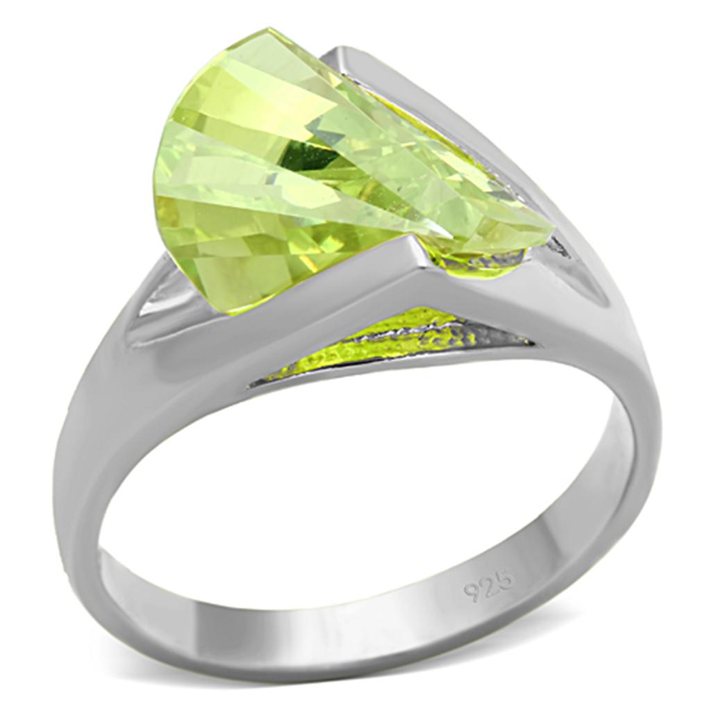 LOS646 Silver 925 Sterling Silver Ring featuring a vibrant apple green AAA Grade CZ stone, elegantly designed for any occasion.