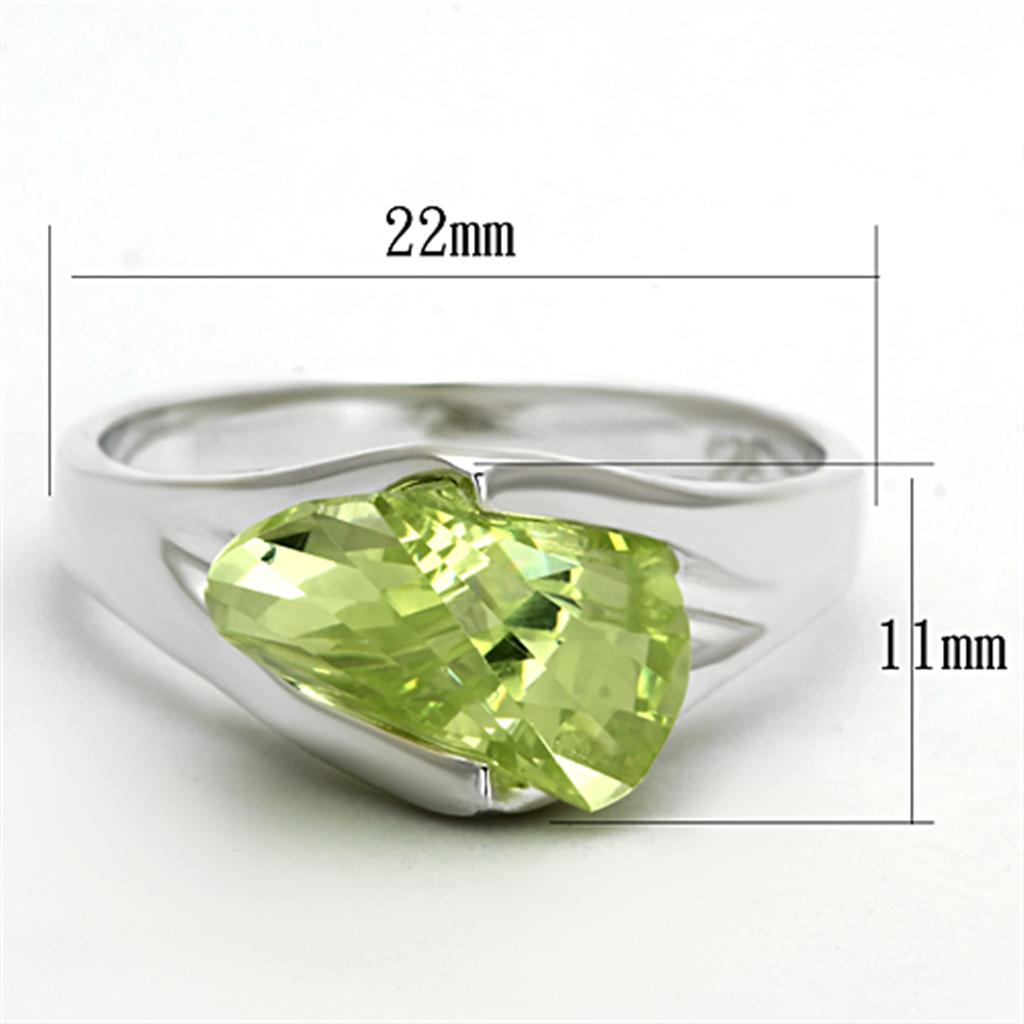 LOS646 Silver 925 Sterling Silver Ring featuring a vibrant apple green AAA Grade CZ stone, elegantly designed for any occasion.