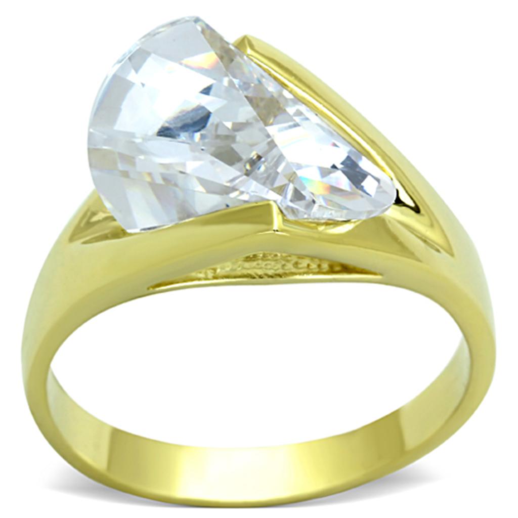 LOS651 Gold 925 Sterling Silver Ring featuring a clear AAA Grade CZ stone, showcasing a luxurious gold finish.