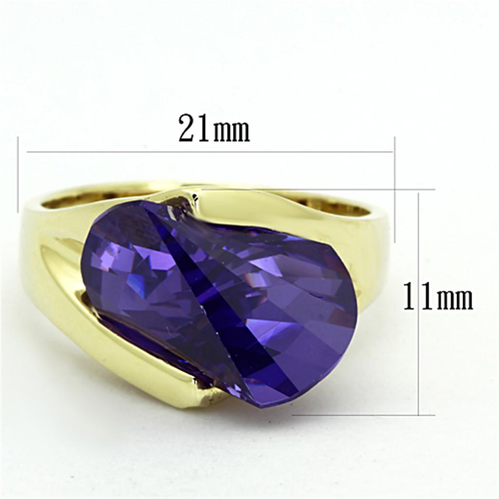 LOS656 Gold 925 Sterling Silver Ring featuring AAA Grade CZ in tanzanite color, showcasing its elegant design and luxurious finish.