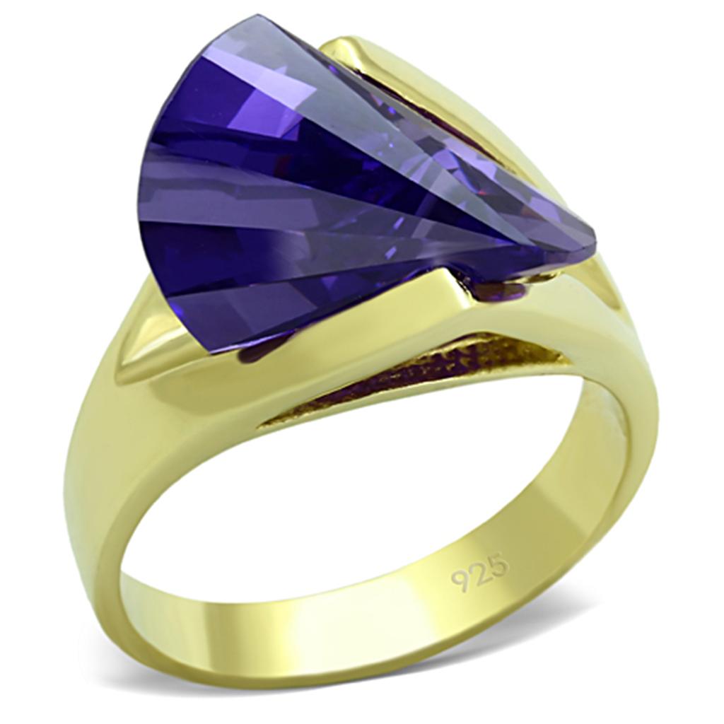 LOS656 Gold 925 Sterling Silver Ring featuring AAA Grade CZ in tanzanite color, showcasing its elegant design and luxurious finish.