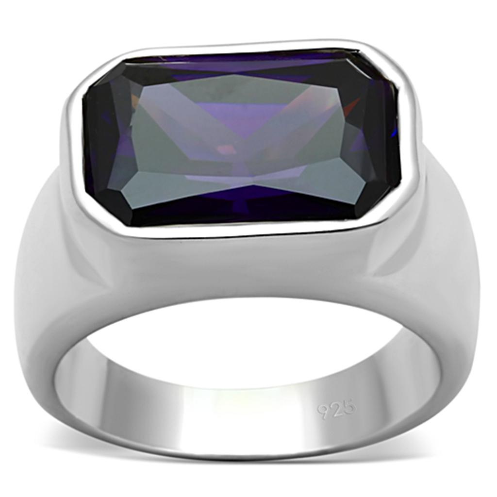 LOS672 Silver 925 Sterling Silver Ring featuring a AAA Grade CZ Amethyst center stone, showcasing elegance and quality craftsmanship.