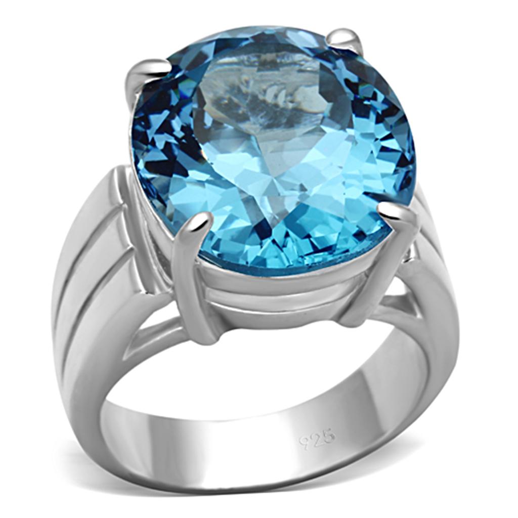 LOS676 Silver 925 Sterling Silver Ring featuring a vibrant sea blue synthetic spinel, elegantly designed for any occasion.