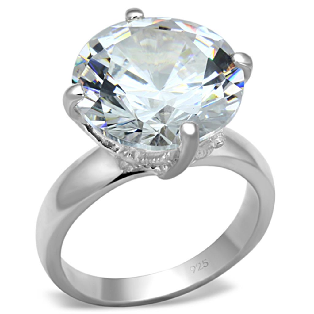 LOS681 Silver 925 Sterling Silver Ring featuring a clear AAA Grade CZ stone, elegantly designed for timeless beauty.