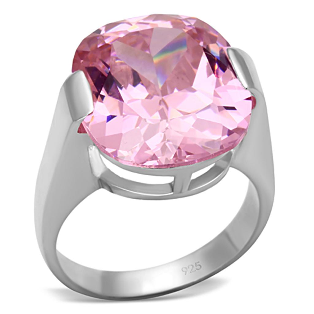 LOS686 Silver 925 Sterling Silver Ring featuring a rose-colored AAA Grade CZ stone, showcasing elegance and craftsmanship.