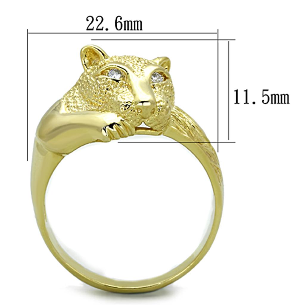 LOS770 Gold 925 Sterling Silver Ring featuring a clear AAA Grade CZ stone, showcasing its elegant design and luxurious gold finish.