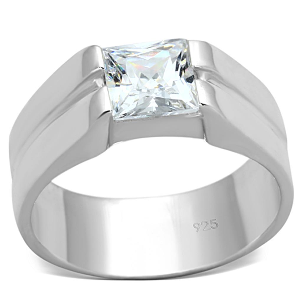 LOS708 Silver 925 Sterling Silver Ring featuring a clear AAA Grade CZ stone, showcasing its elegant design and high-quality craftsmanship.