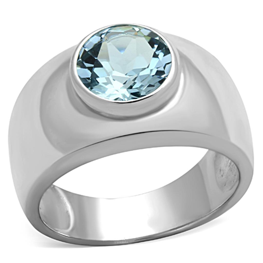 LOS743 Silver 925 Sterling Silver Ring featuring a vibrant sea blue synthetic spinel, showcasing its elegant design and quality craftsmanship.