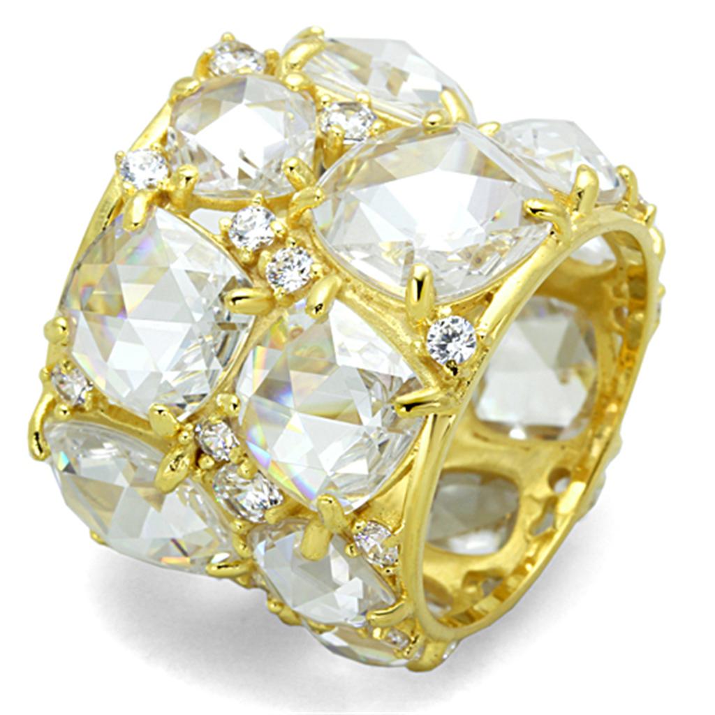 LOS765 Gold 925 Sterling Silver Ring featuring a clear AAA grade cubic zirconia stone, elegantly designed for a luxurious look.